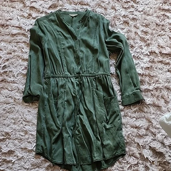 lucky brand green dress Lucky Brand Jewel Green Satin Shirt Dress XL